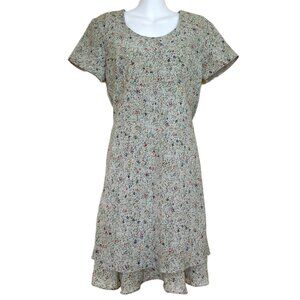 Northern Traditions Short Sleeve Dress 90s Layered Green Calico Floral Print